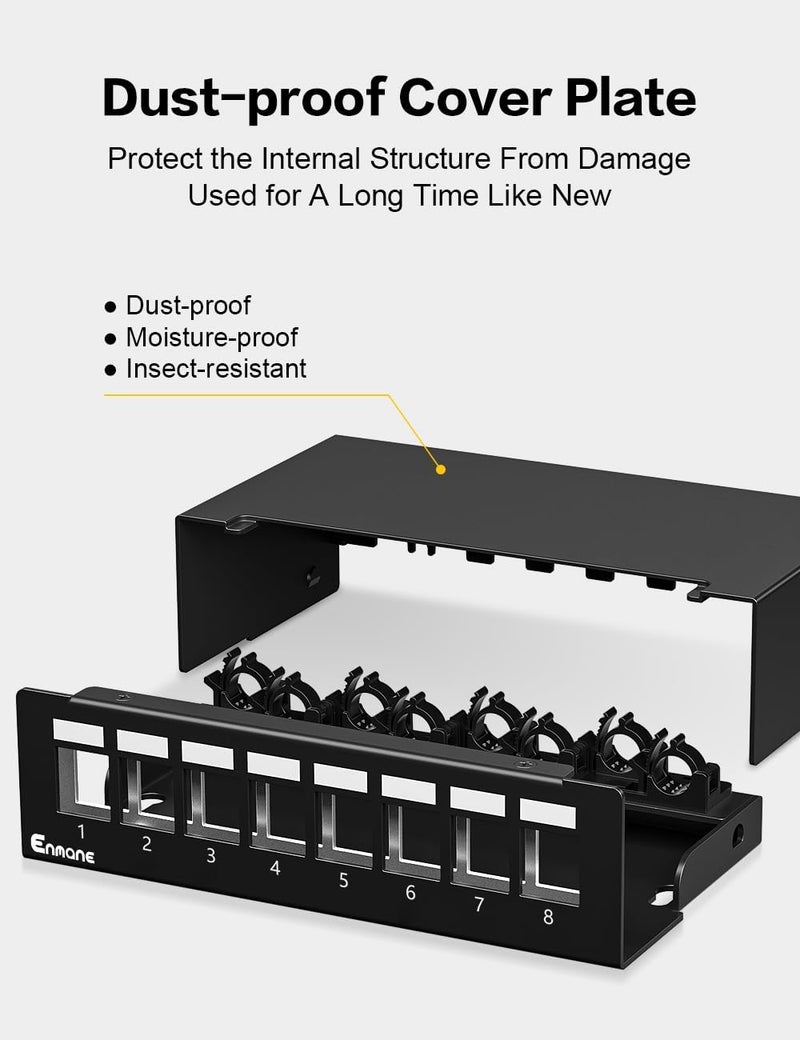 Enmane Patch Panel 8 Port Blank Keystone Patch Panel STP&UTP Compatible with LC/SC/ST/FC/USB/HDMI Keystone Jack for Desk Mount Home Ethernet Termination Box - Image 5